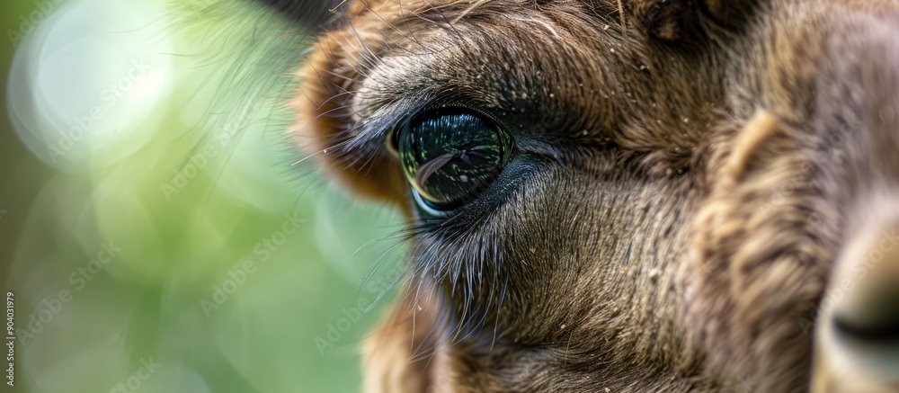 Poster Close up image of an alpaca s face in an outdoor setting with copy space image