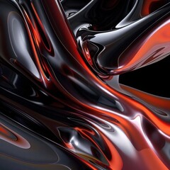 Abstract 3D rendering of flowing, glossy liquid in black and red.