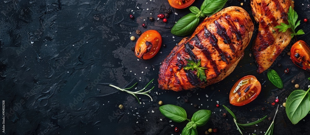 Poster preparation of a grilled chicken breast with copy space image