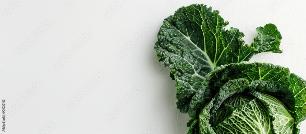 Poster savoy cabbage kale a green leafy vegetable on a white background with copy space image
