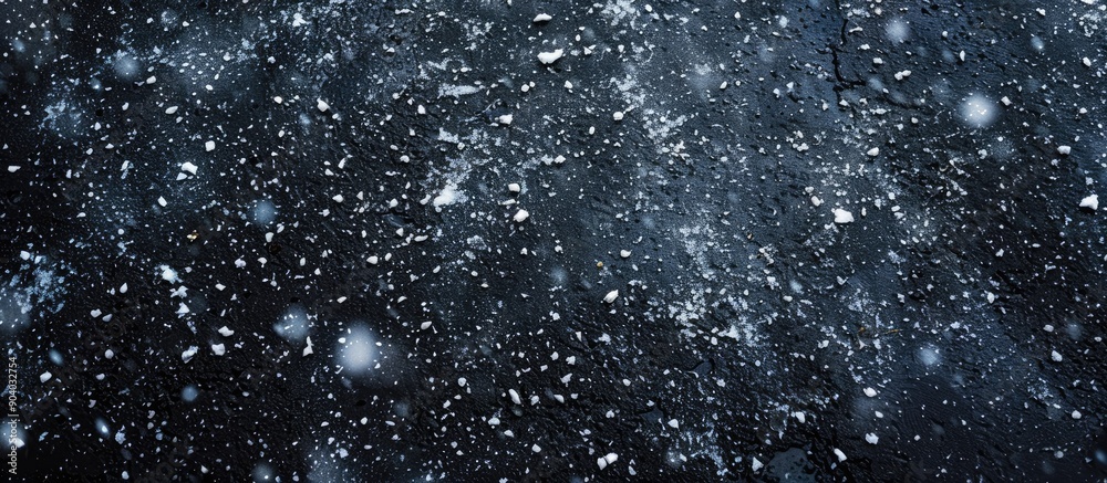 Aufkleber a wide photo featuring snow falling on asphalt from above with copy space image