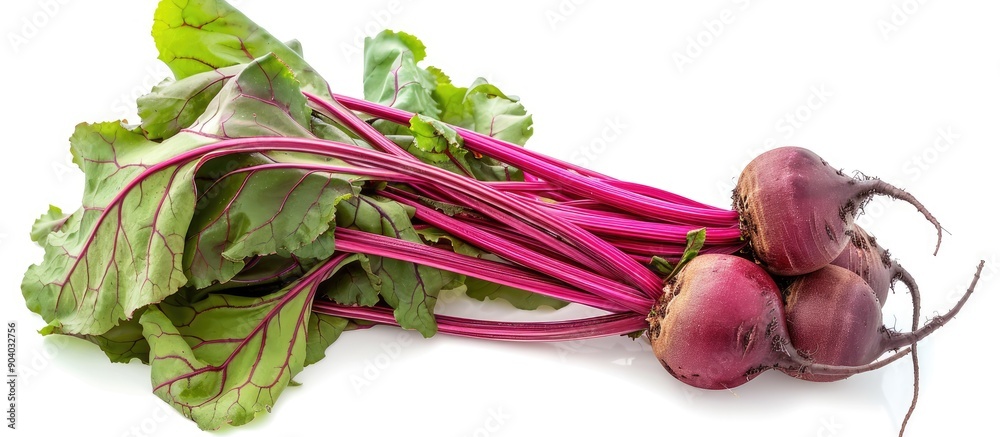 Aufkleber Beetroot with its red color stem and green leaves on a white backdrop Includes clipping path in the file for copy space image