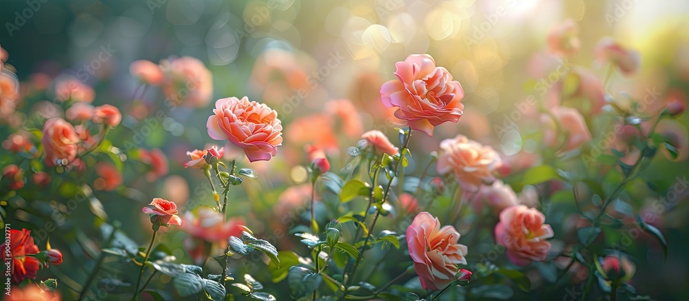 Poster gorgeous blooms in the garden with a lovely backdrop for a copy space image