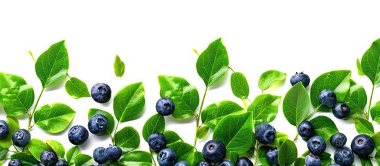 Isolated on white background vibrant green blueberry leaves in a copy space image