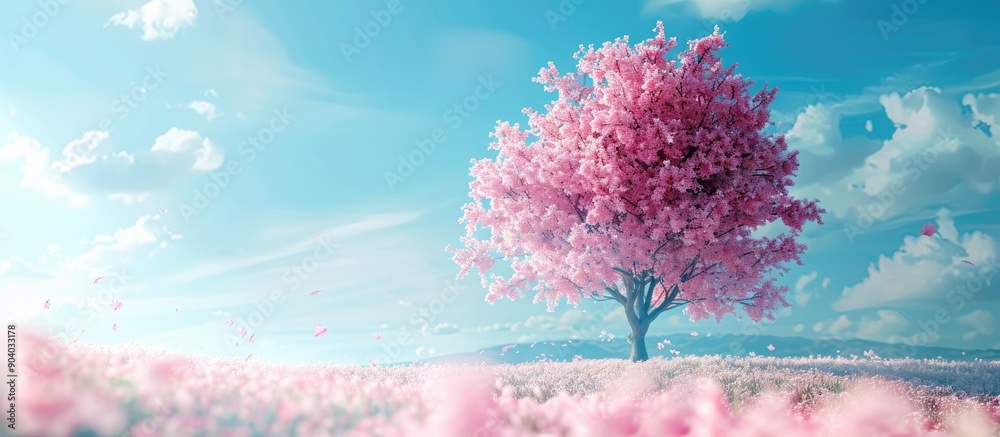 Poster summer tree in full bloom with copy space image