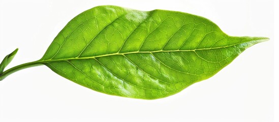 An isolated green leaf against a white background with copy space image