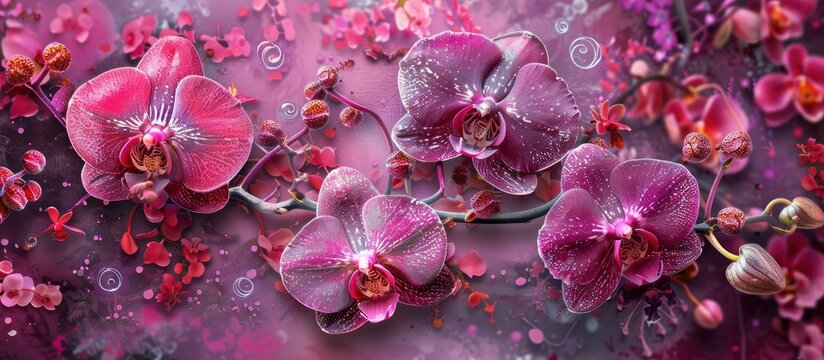 Vibrant orchid blooms of the Papilionanda Xi Jinping Peng Liyuan in full glory with a spacious background for text or image placement. . image with copy space