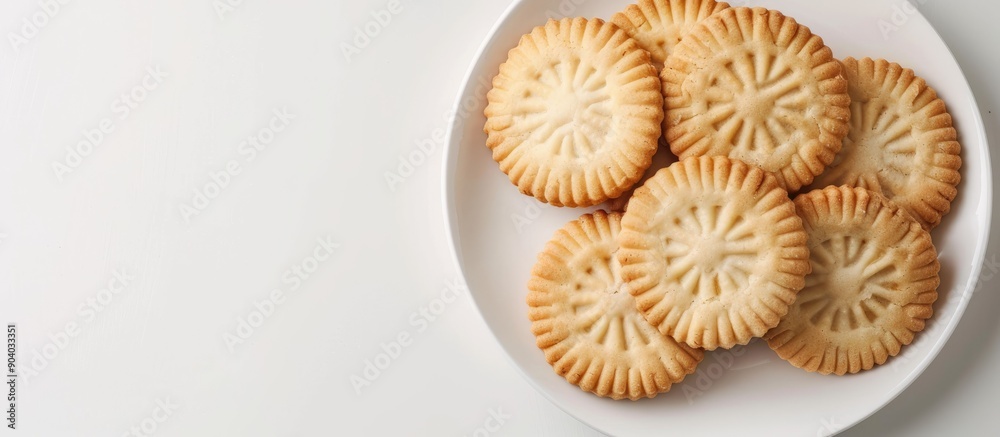 Poster butter cookies with copy space image on a clean white backdrop
