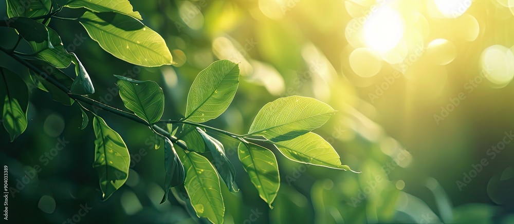 Poster Backlit foliage in a close up view with copy space image