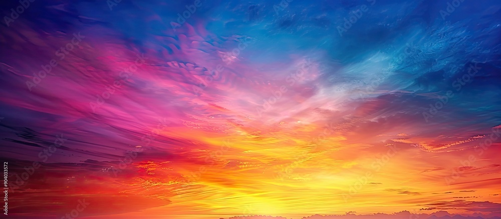 Poster romantic summer sunset with a colorful sky featuring hues of red orange yellow and purple over dark 