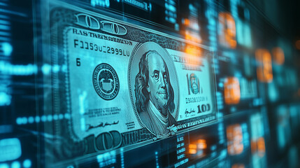 digital dollar bills digital online business financial transaction cash flow digital money 