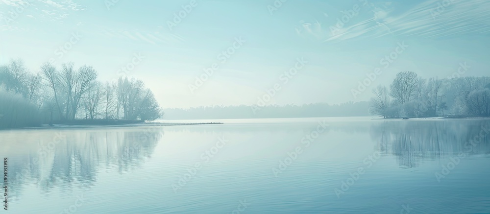 Poster a hazy effect near the lake against a clear sky backdrop creates an interesting copy space image