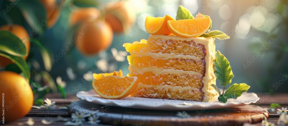 Poster orange cake with fresh oranges a delightful dessert option showcasing vibrant color and zesty citrus