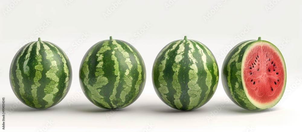 Poster fresh ripe watermelon against a white backdrop with a clipping path for easy removal perfect for use