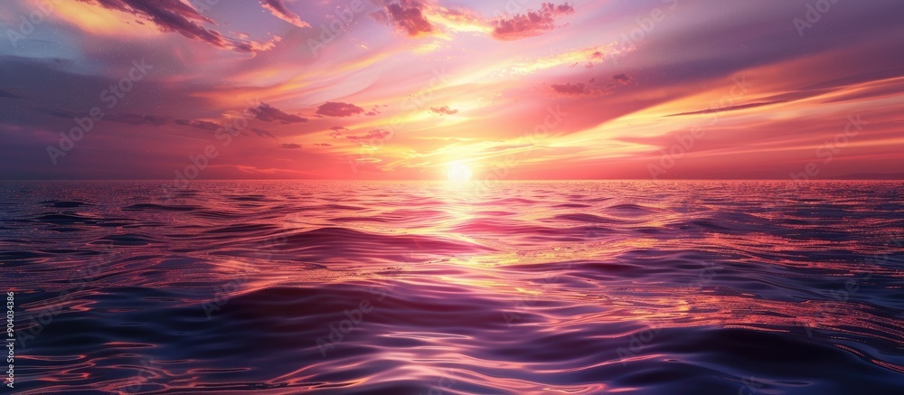 Poster gorgeous sunset over the ocean creating a picturesque scene that allows for a copy space image