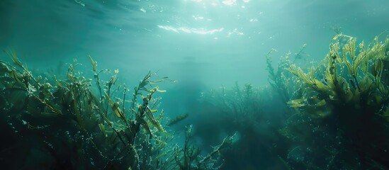 Obraz premium Underwater scene featuring giant seaweed with copy space image