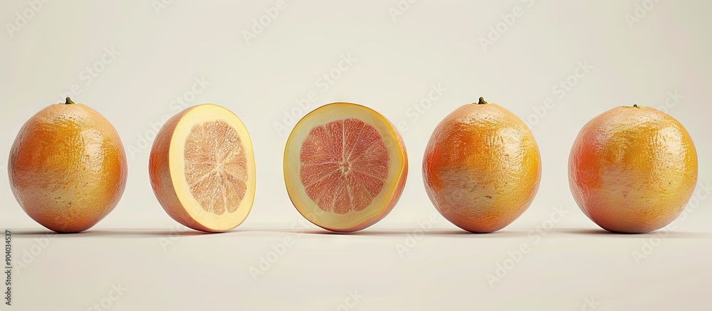 Poster Fresh grapefruit on a white background with a clipping path perfect for display with copy space image
