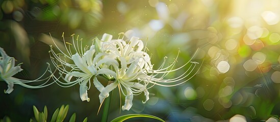 Hymenocallis spider lily s white tropical flower in the garden offers a serene copy space image