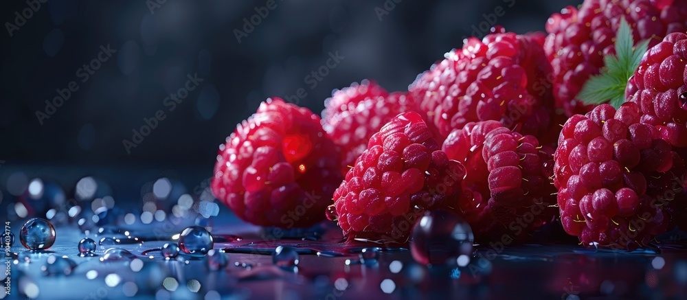 Poster fresh ripe raspberries with no artificial additives perfect for a copy space image
