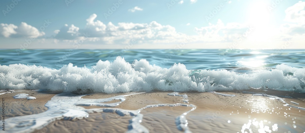 Poster summer scene with sea waves foam and sky blending at the horizon ideal for a copy space image