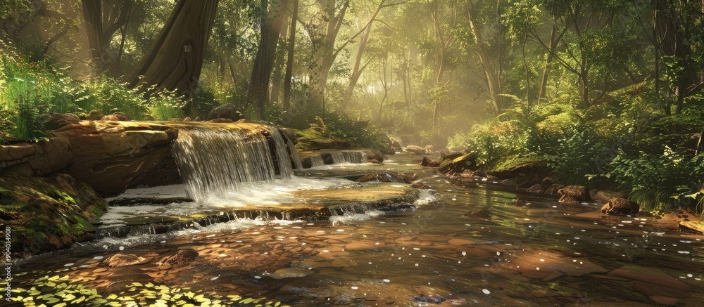 Aufkleber nature rill flows serenely through the forest providing a peaceful and picturesque scene with copy s