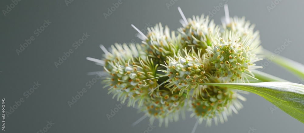 Poster A Ribwort flower head in close up with a plain background for copy space image