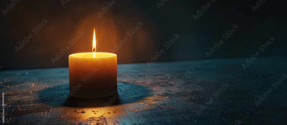 Poster Dimly lit candle casting a glow in the dark with copy space image