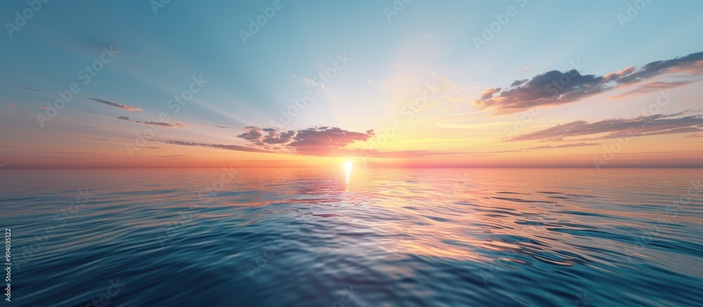 Poster a serene sunset against a backdrop of a clear blue sky providing a soothing view with ample copy spa
