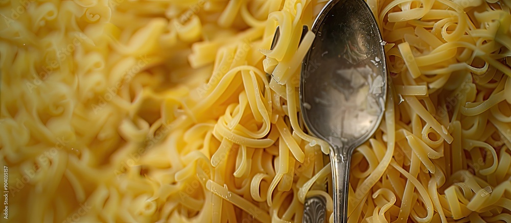 Poster italian pasta spoon and fork arranged in a composition with copy space image allocated