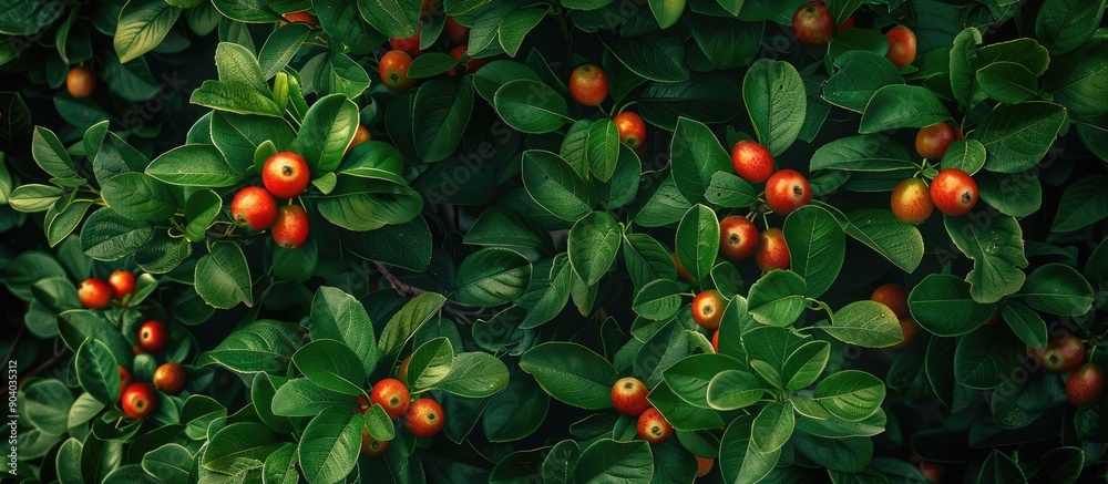 Poster a tree with jujube fruits surrounded by green leaves in a copy space image