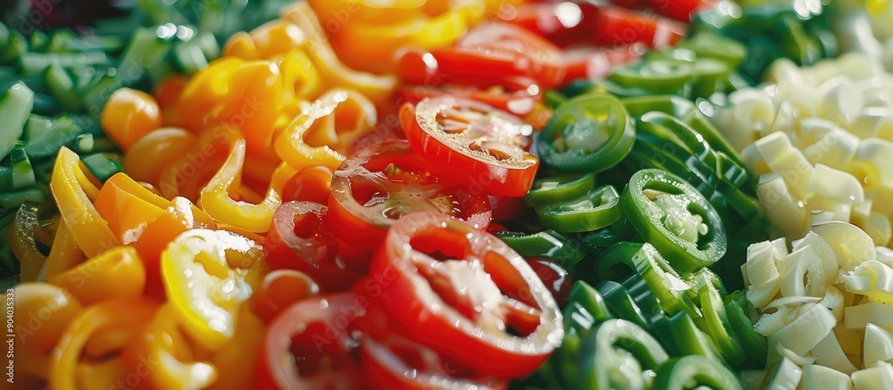 Poster A colorful array of fresh vegetables as a side dish option at a banquet captured in a close up copy space image