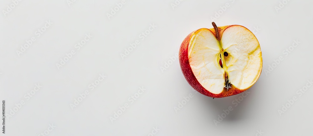 Poster A succulent apple slice displayed against a white backdrop with copy space image