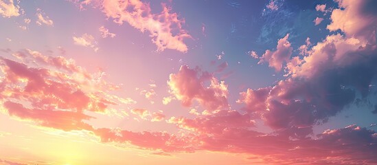 The sunset sky showcases lovely shades of orange and pink providing a stunning copy space image