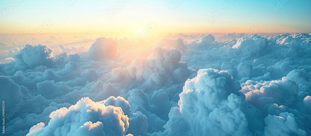 Poster During the sunset a vast group of white Stratocumulus clouds filled the sky with a serene backdrop ideal for a copy space image