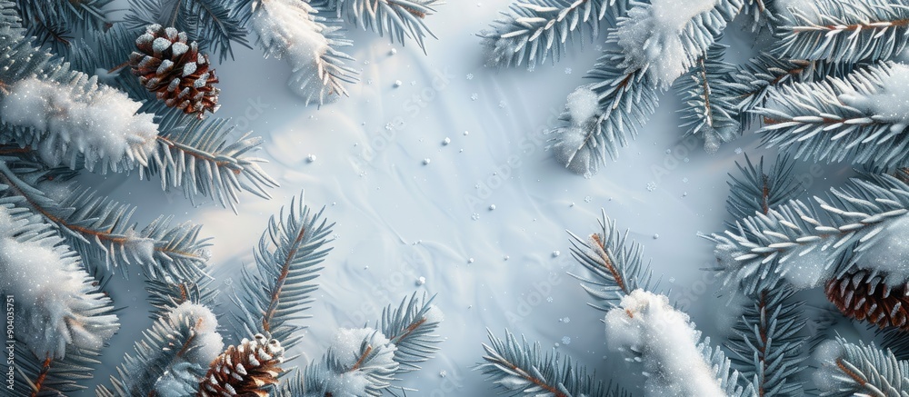 Poster snow covered christmas tree branches create a festive scene with copy space image