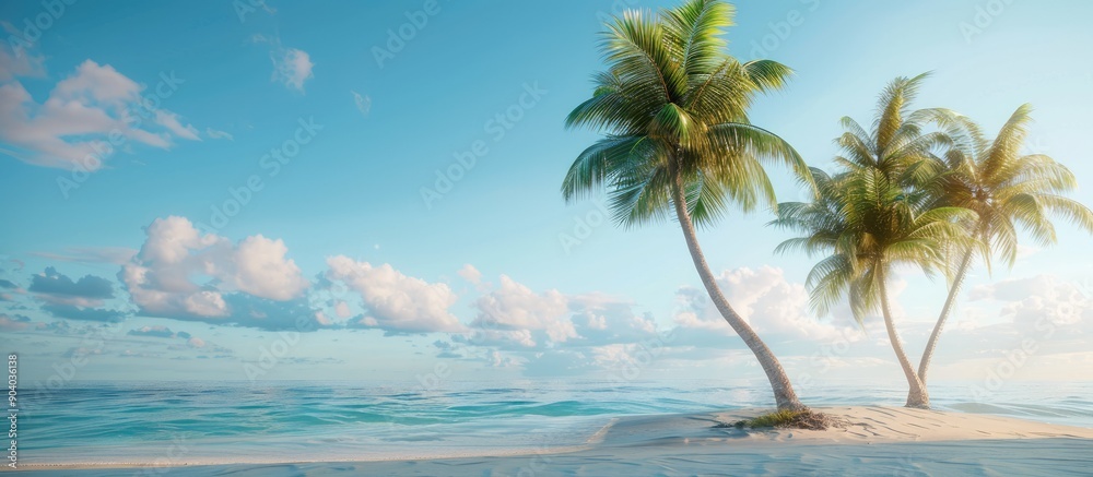 Poster excited for a summer getaway at a tropical beach with palm trees perfect for a copy space image