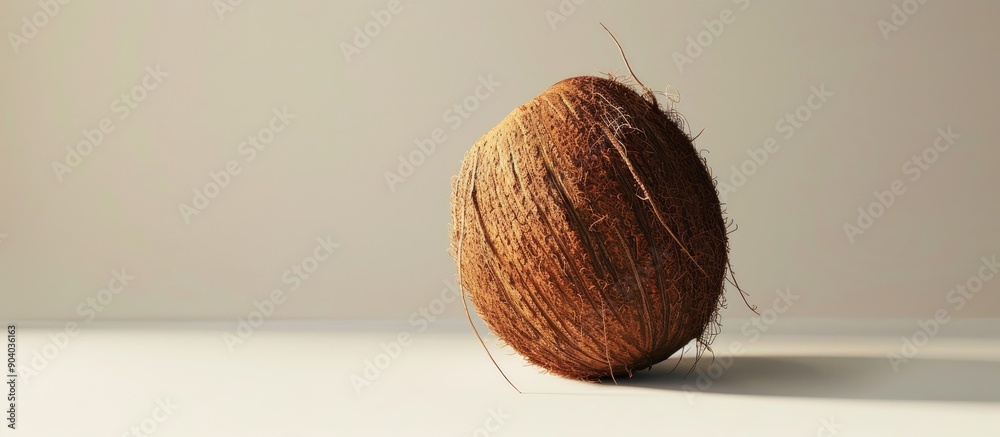 Poster Fresh healthy and tasty coconut captured on a white backdrop with a subtle shadow for a clear copy space image