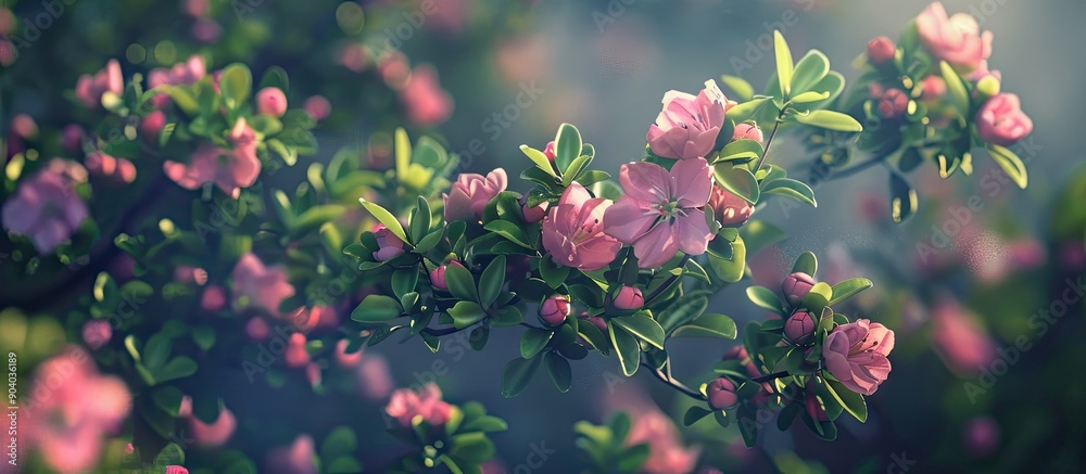 Poster A shrub in a garden displaying budding flowers perfect for copy space image