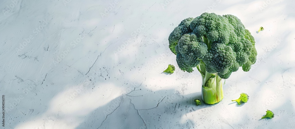 Poster Broccoli fresh and crisp displayed on a clean white backdrop with ample copy space image