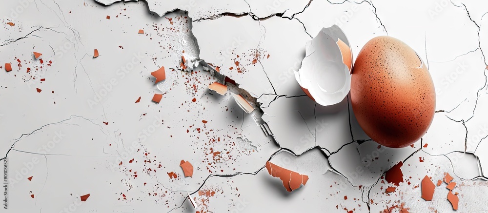 Fototapete eggshell cracking on a white background with copy space image