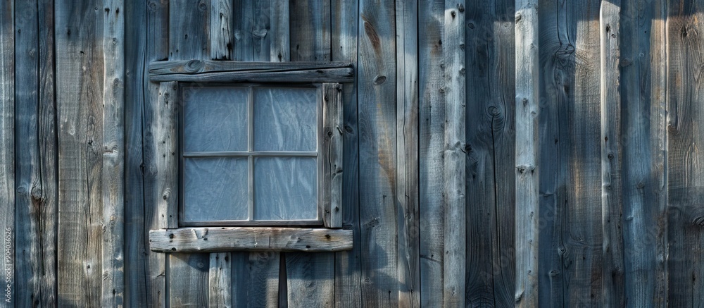 Aufkleber Old rustic window on a wooden attic wall serving as a template for a copy space image with empty white space for background