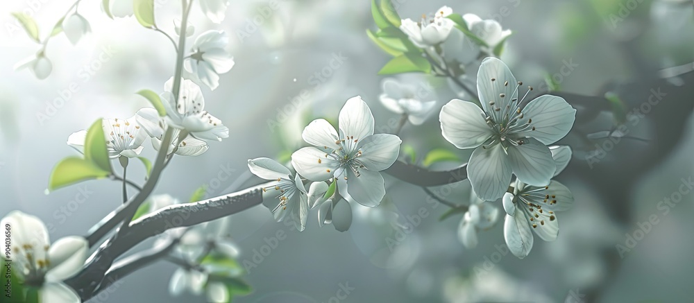 Aufkleber closeup of a blooming pear tree branch with copy space image