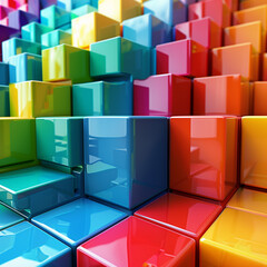 Obraz premium A colorful image of blocks in various colors, with a rainbow pattern. The blocks are arranged in a way that creates a sense of depth and dimension. The image conveys a feeling of creativity