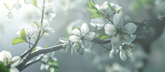 Fototapeta premium Closeup of a blooming pear tree branch with copy space image