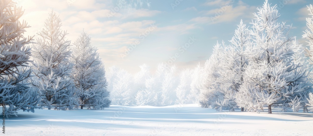 Poster winter scene with snowy trees creating a holiday themed copy space image perfect for christmas and n