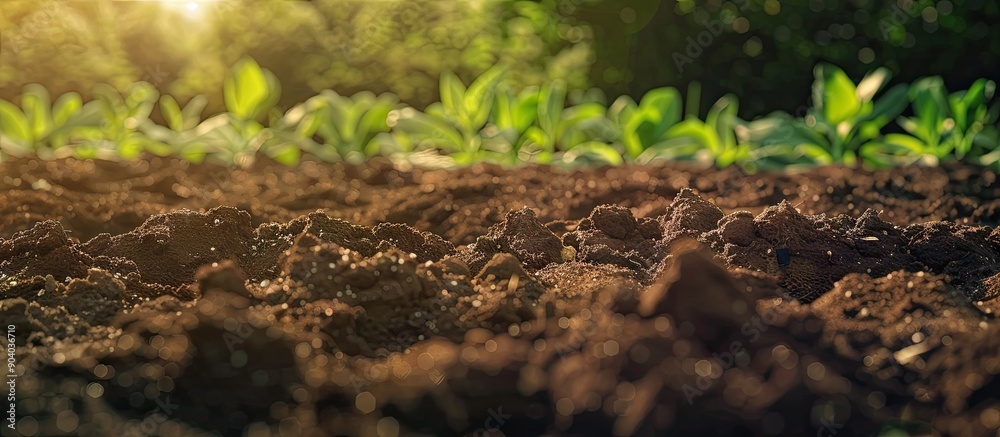 Poster close up of fertile soil for sowing plants showcasing details to enhance crop quality with copy spac