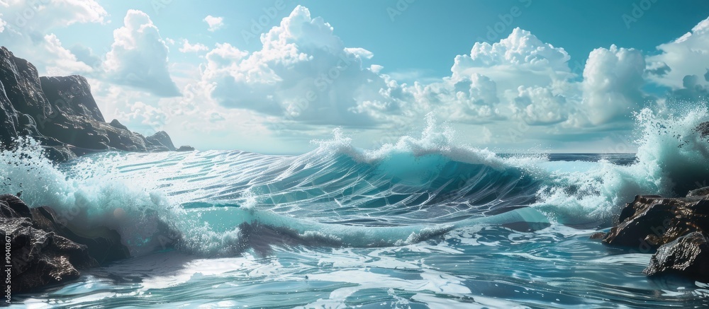 Aufkleber The ocean waves crashing against the rocky coastline create a scenic view with ample copy space image