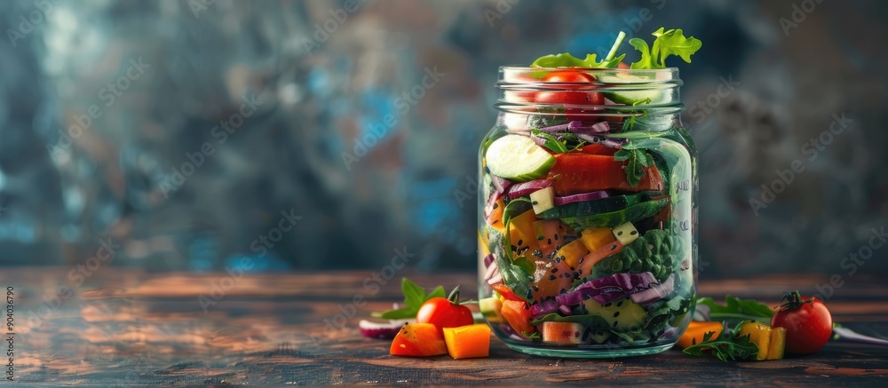 Poster salad in a glass jar with copy space image