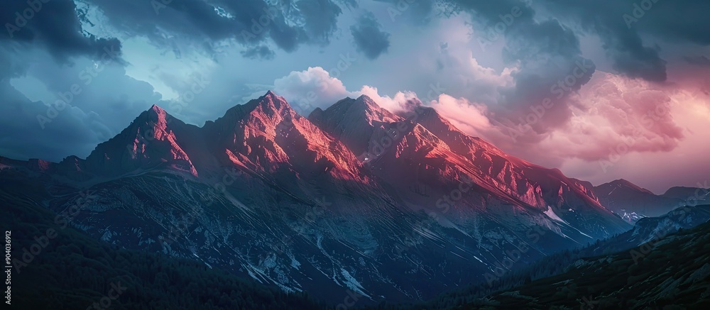 Poster Captivating twilight illuminating mountain range with copy space image
