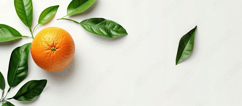 Poster isolated on a white background a fresh orange with leaves provides ample copy space image